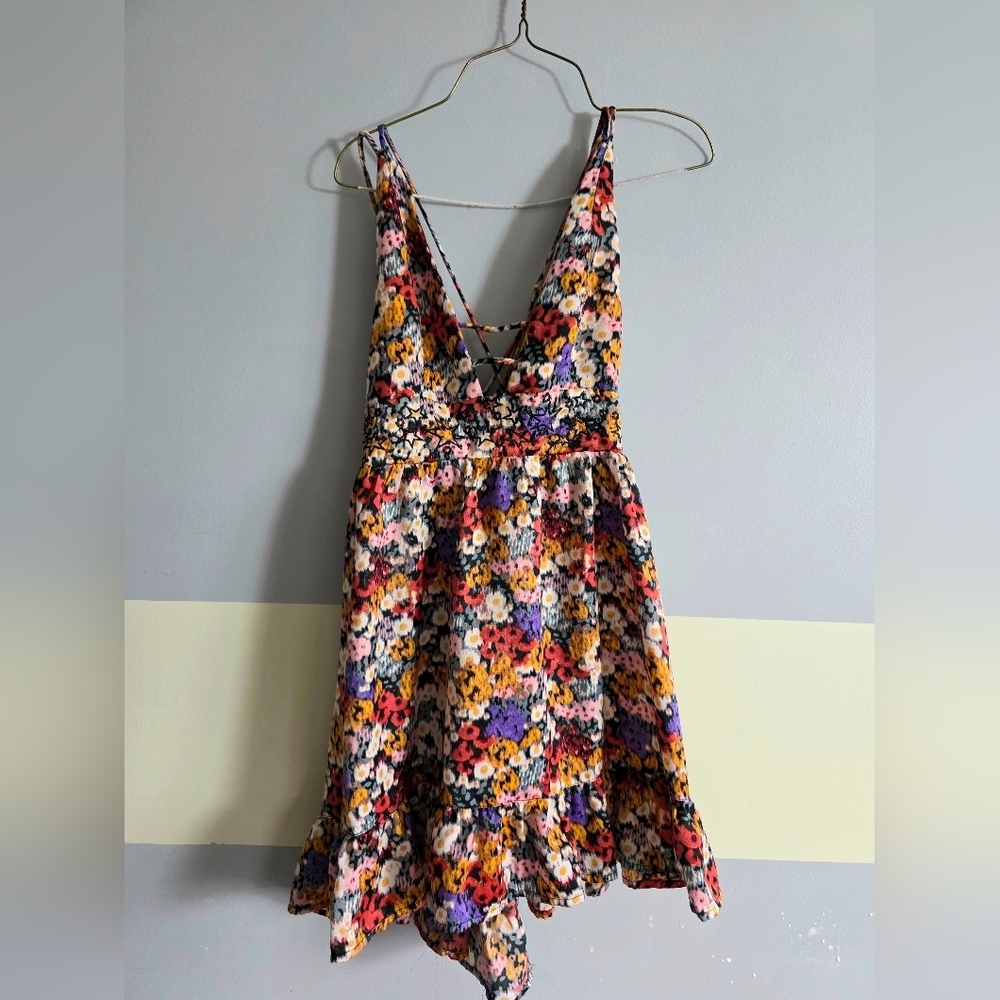 Urban Outfitters Multicolor Floral Mini Silky Boho Dress Small - Picture 3 of 9